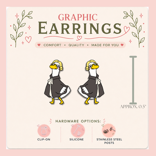 Colonial Goose Stud Earrings, Historical Goose Earrings, Regency Goose Bird Studs, Resin Sealed Lightweight Jewelry