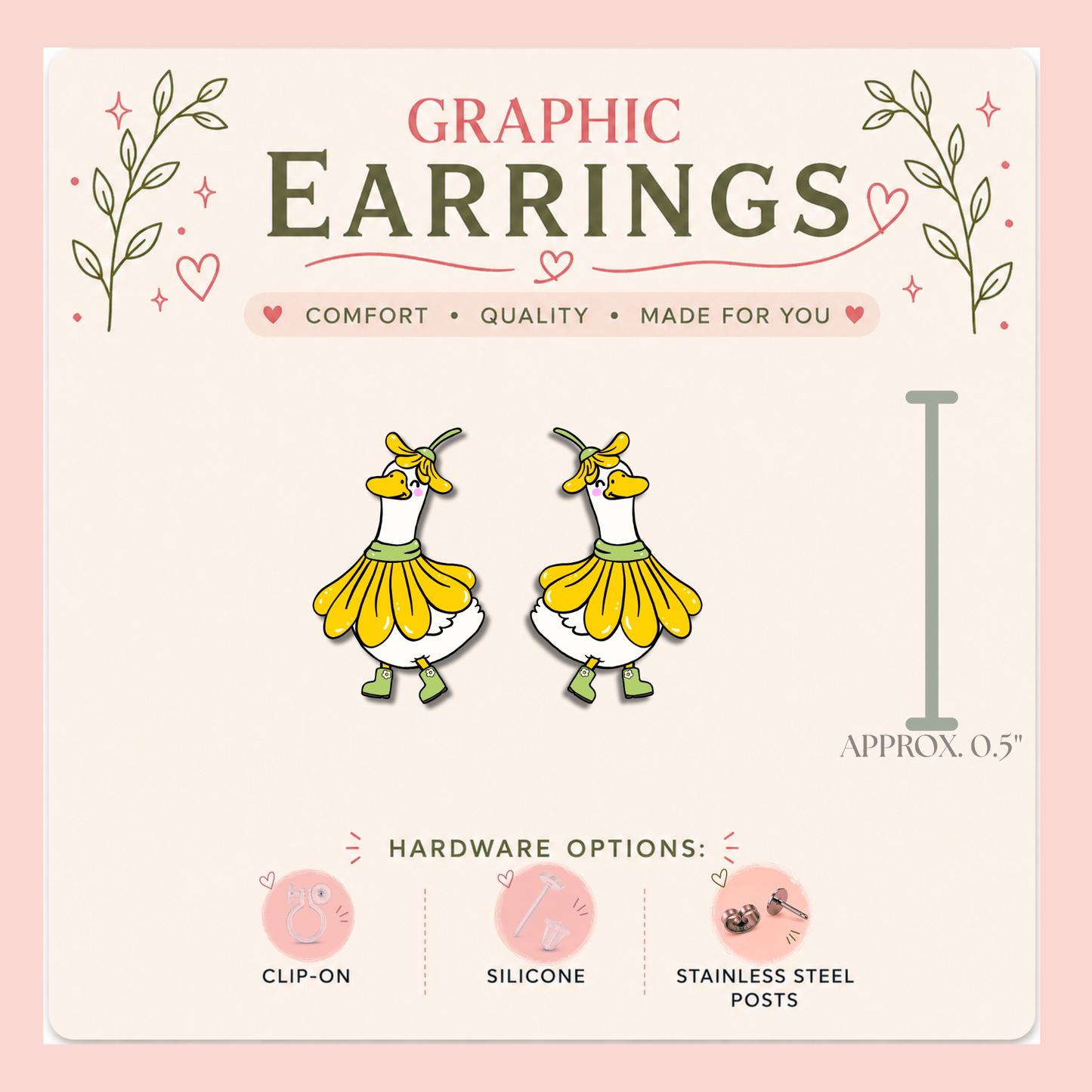 Flower Goose Stud Earrings, Daisy Goose Earrings, Cute Spring Bird Studs, Floral Resin Sealed Lightweight Jewelry
