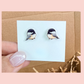 Chickadee Bird Stud Earrings, Cute Songbird Graphic Studs, Lightweight Resin Sealed Nature Jewelry