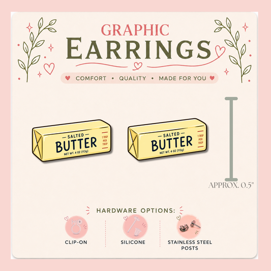 Butter Stud Earrings, Funny Food Earrings, Salted Butter Studs, Mini Food Jewelry, Cute Kitchen Earrings, Foodie Gift