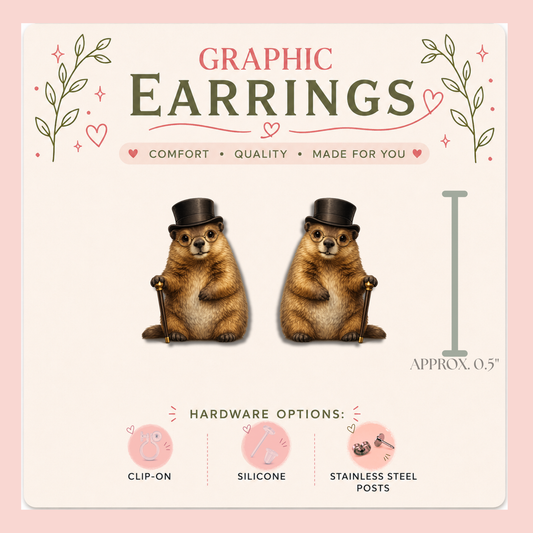 Groundhog Stud Earrings with Top Hat, Cute Groundhog Earrings, Groundhog Day Jewelry, Whimsical Animal Studs, Funny Gift