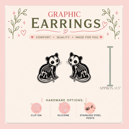 Skeleton Opossum Stud Earrings, Cute Spooky Possum Earrings, Gothic Animal Studs, Halloween Earrings, Oddity Jewelry