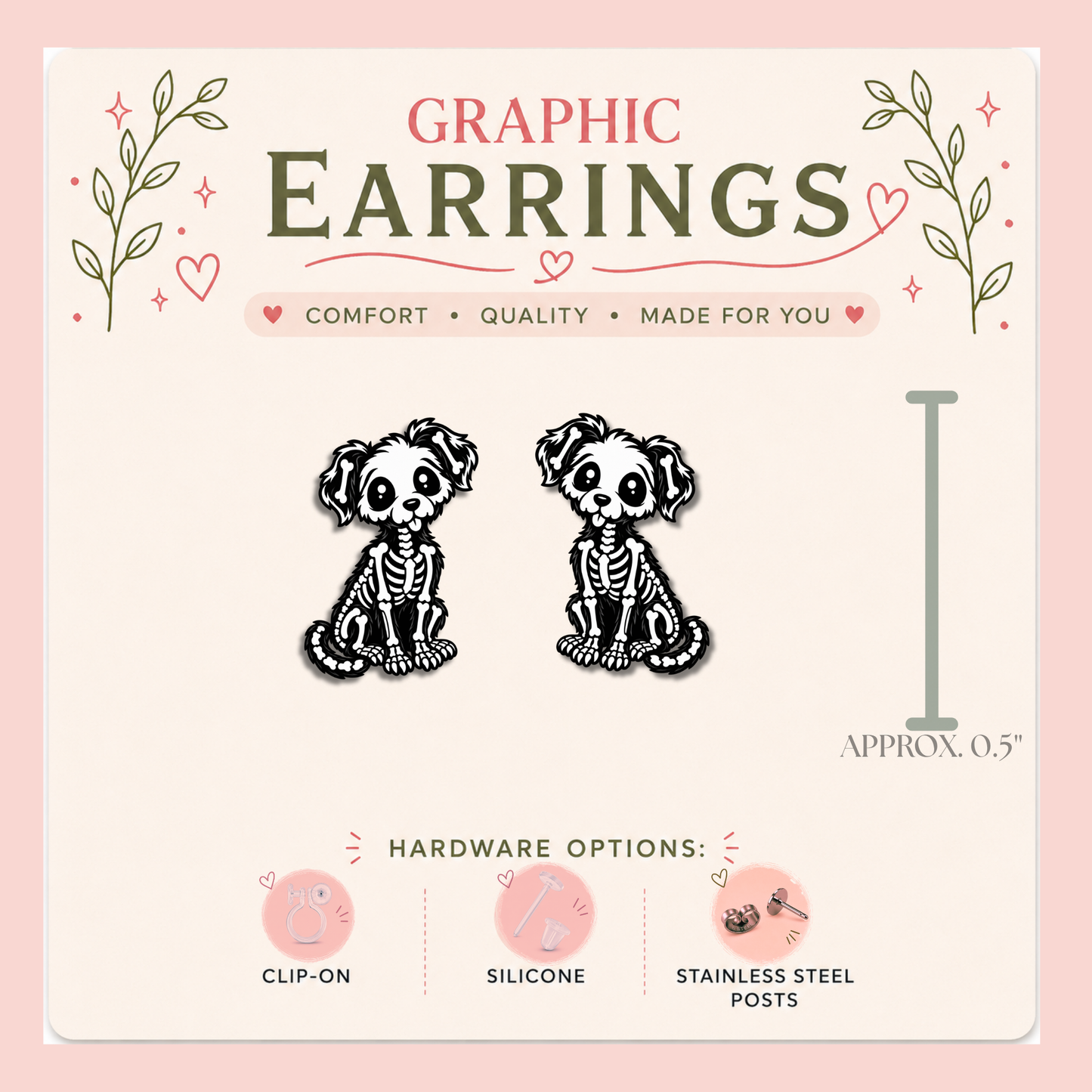 Skeleton Dog Stud Earrings, Spooky Puppy Earrings, Gothic Dog Jewelry, Halloween Animal Studs, Dog Lover Gift