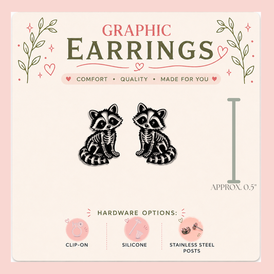 Skeleton Raccoon Stud Earrings, Spooky Raccoon Earrings, Creepy Cute Animal Studs, Gothic Halloween Jewelry, Raccoon Gift