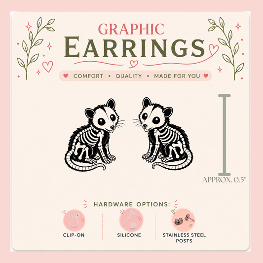 Skeleton Opossum Stud Earrings, Spooky Possum Earrings, Creepy Cute Animal Studs, Gothic Halloween Jewelry, Opossum Gift