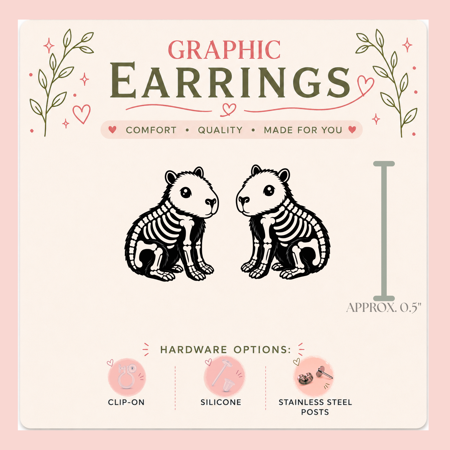 Skeleton Capybara Stud Earrings, Spooky Capybara Earrings, Creepy Cute Animal Studs, Halloween Jewelry, Capybara Lover Gift