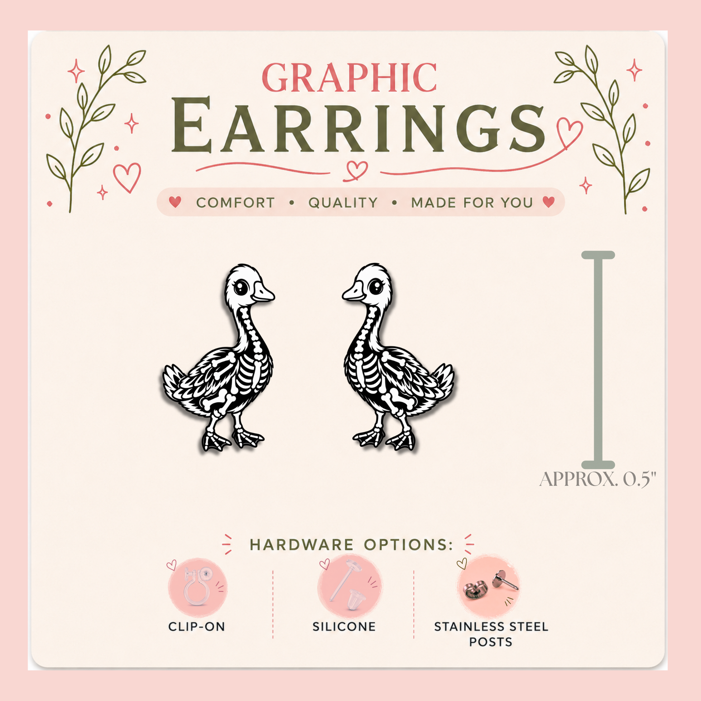 Skeleton Goose Stud Earrings, Spooky Goose Earrings, Creepy Cute Bird Studs, Gothic Halloween Jewelry, Goose Lover Gift