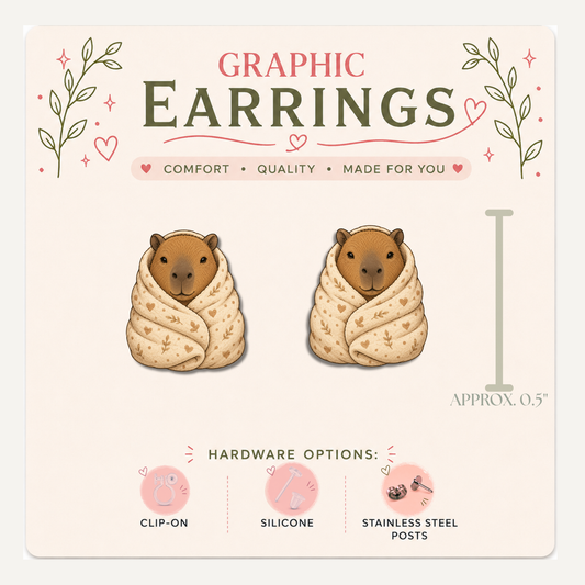 Capybara Blanket Stud Earrings, Cozy Capybara Earrings, Cute Animal Studs, Cottagecore Capybara Gift, Quirky Jewelry