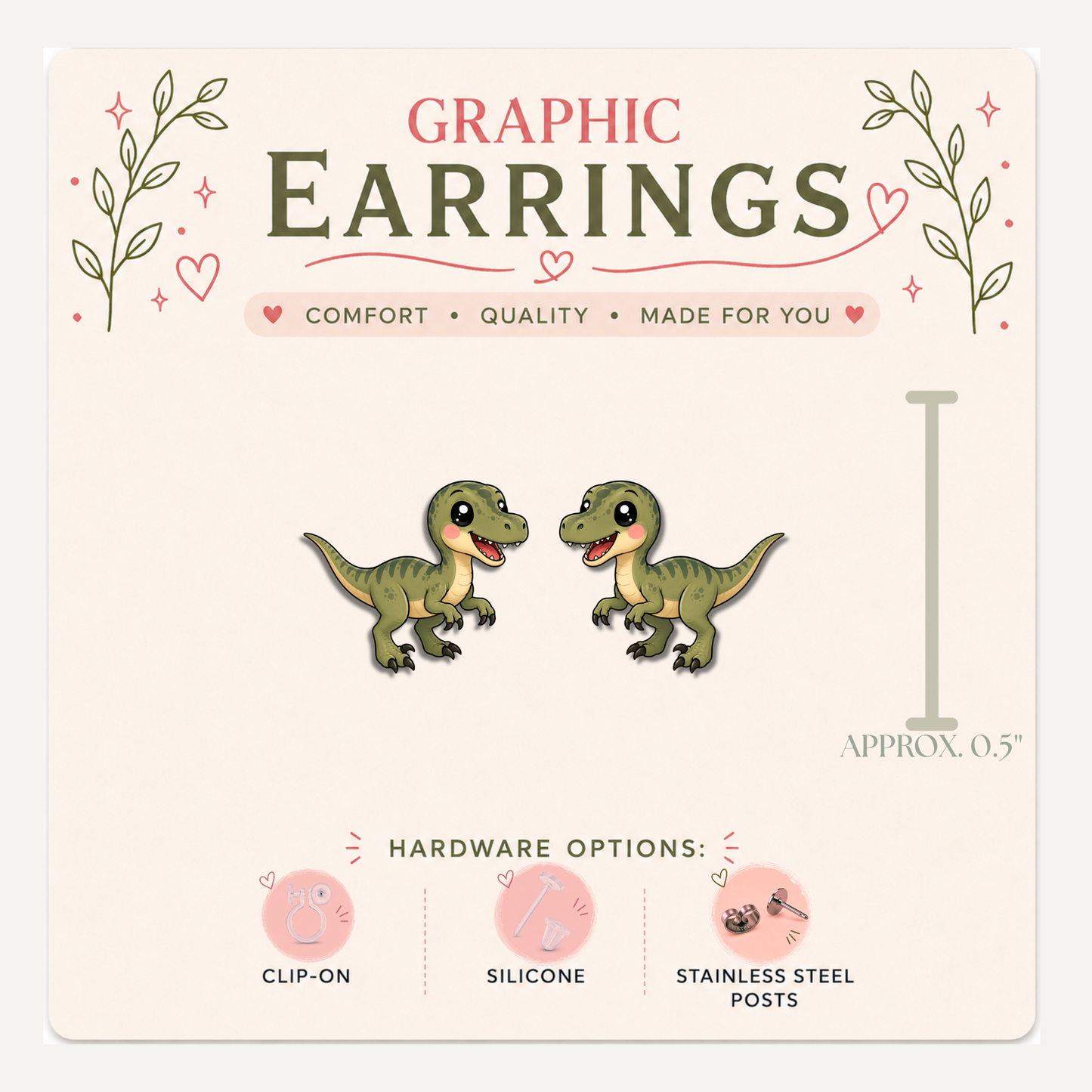 T Rex Stud Earrings, Cute Dinosaur Earrings, Green Dino Jewelry, Teacher Earrings, Dinosaur Lover Gift