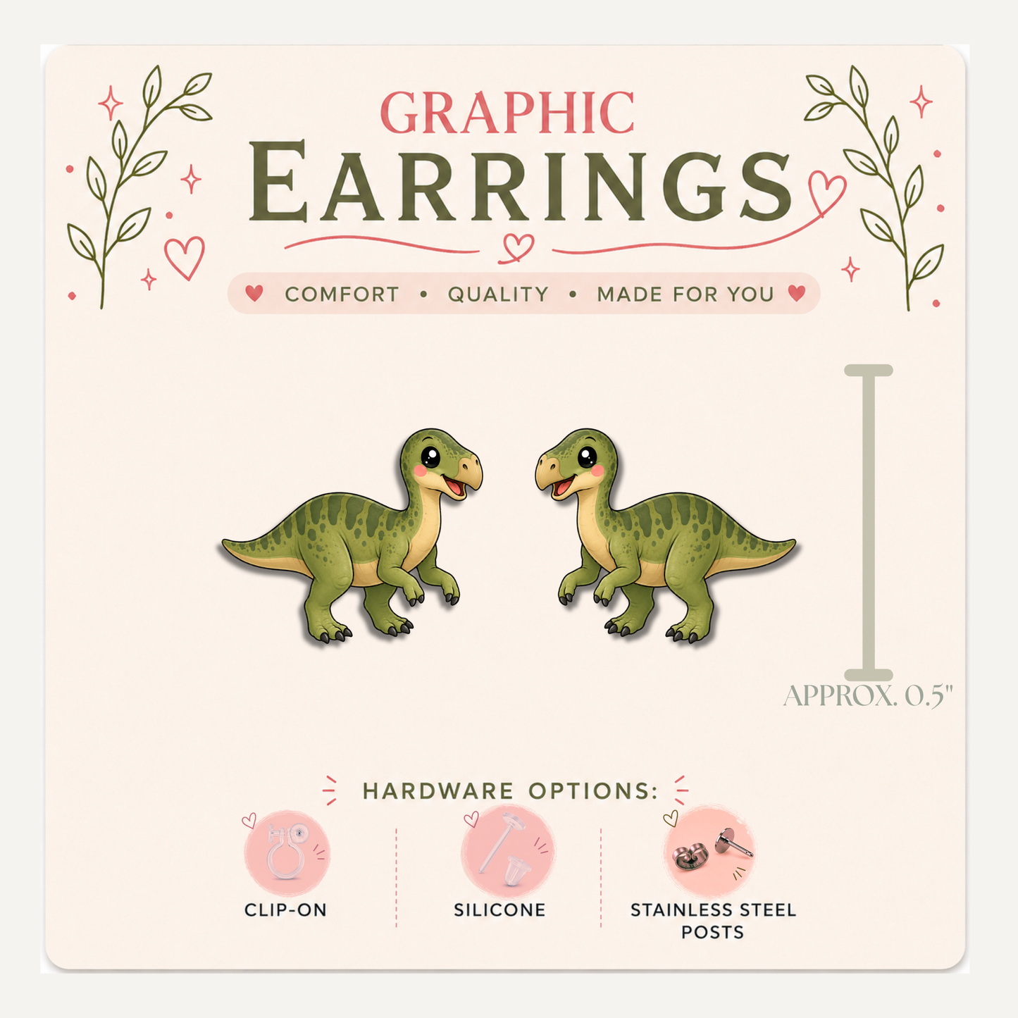 Iguanodon Stud Earrings, Cute Dinosaur Earrings, Green Dino Jewelry, Prehistoric Earrings, Dinosaur Lover Gift
