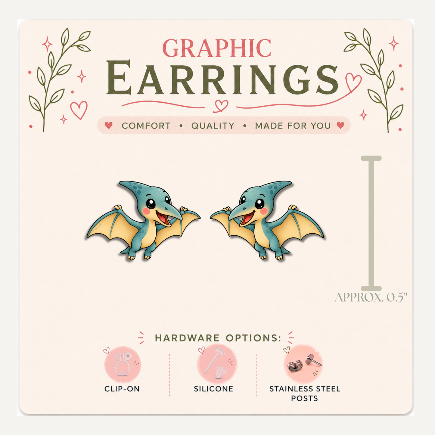 Pterodactyl Stud Earrings, Cute Flying Dinosaur Earrings, Blue Dino Jewelry, Prehistoric Earrings, Dinosaur Lover Gift