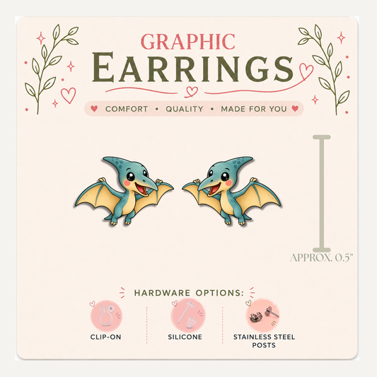 Pterodactyl Stud Earrings, Cute Flying Dinosaur Earrings, Blue Dino Jewelry, Prehistoric Earrings, Dinosaur Lover Gift