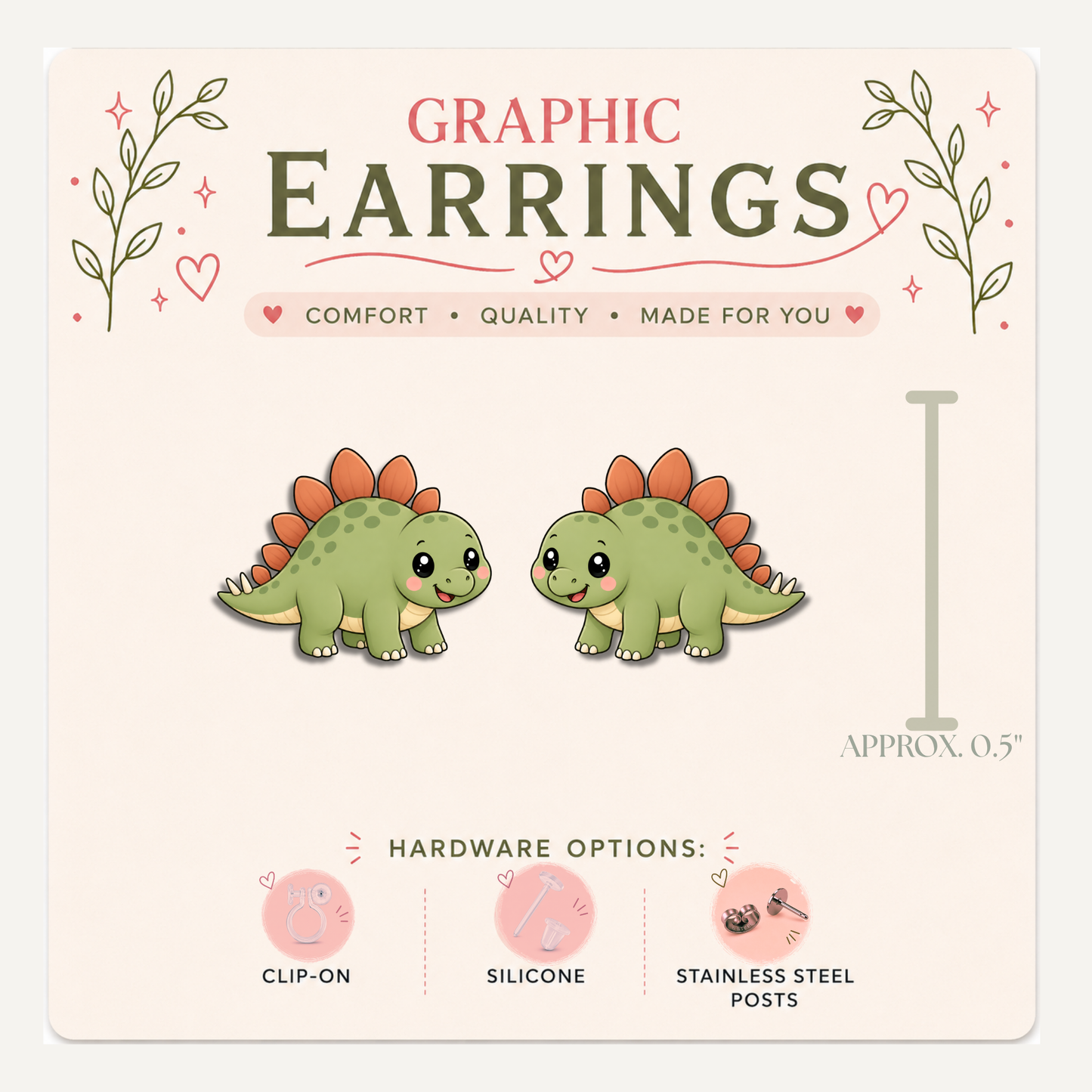 Stegosaurus Stud Earrings, Cute Dinosaur Earrings, Green Dino Jewelry, Prehistoric Earrings, Dinosaur Lover Gift