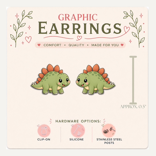 Stegosaurus Stud Earrings, Cute Dinosaur Earrings, Green Dino Jewelry, Prehistoric Earrings, Dinosaur Lover Gift