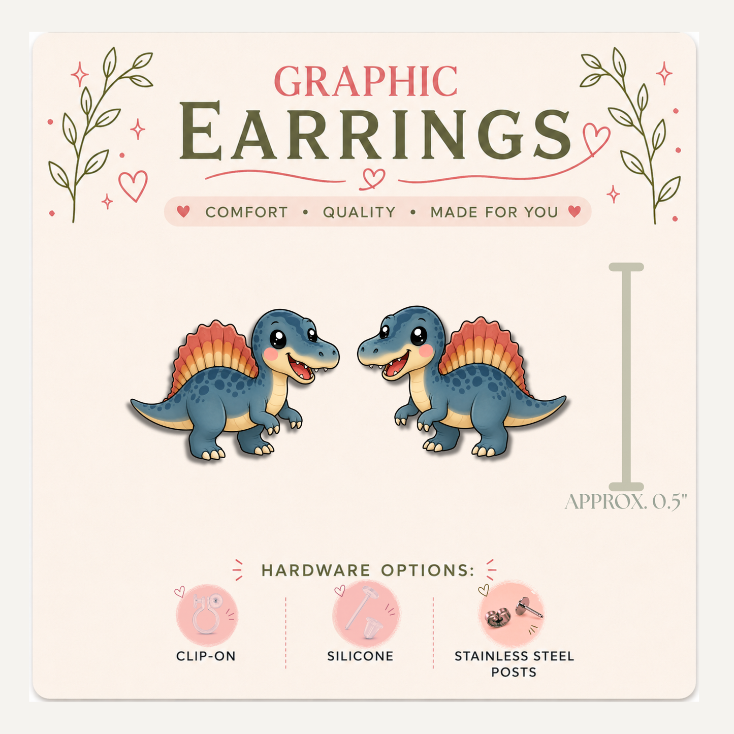 Spinosaurus Stud Earrings, Blue Dinosaur Jewelry, Prehistoric Gift, Science Teacher Graphic Studs