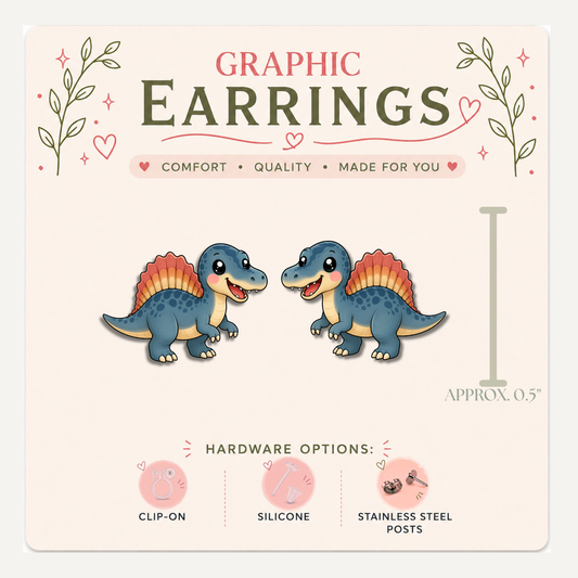 Spinosaurus Stud Earrings, Blue Dinosaur Jewelry, Prehistoric Gift, Science Teacher Graphic Studs