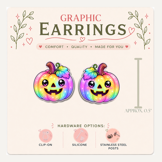 Rainbow Jack O Lantern Stud Earrings, Halloween Pumpkin Jewelry, Colorful Spooky Season Studs
