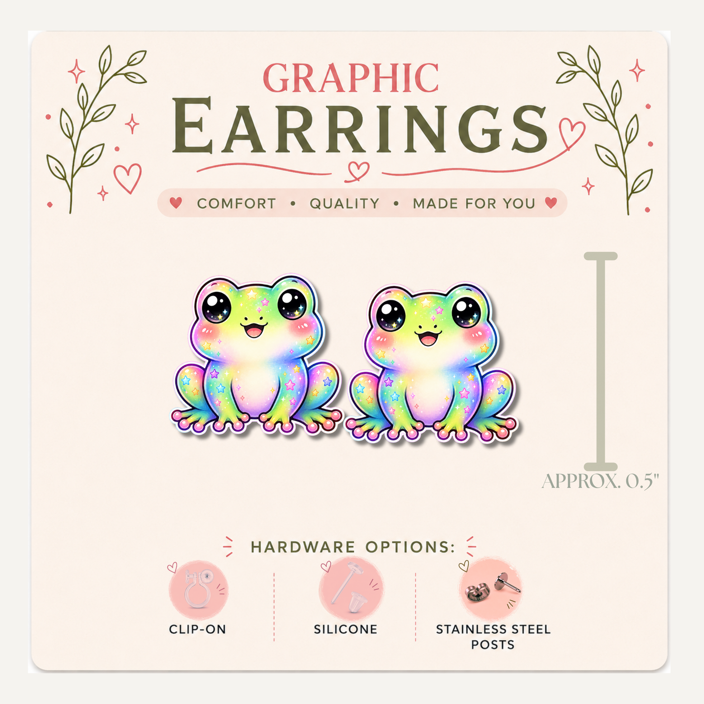 Rainbow Frog Stud Earrings, Colorful Frog Jewelry, Whimsical Animal Studs, Frog Lover Gift