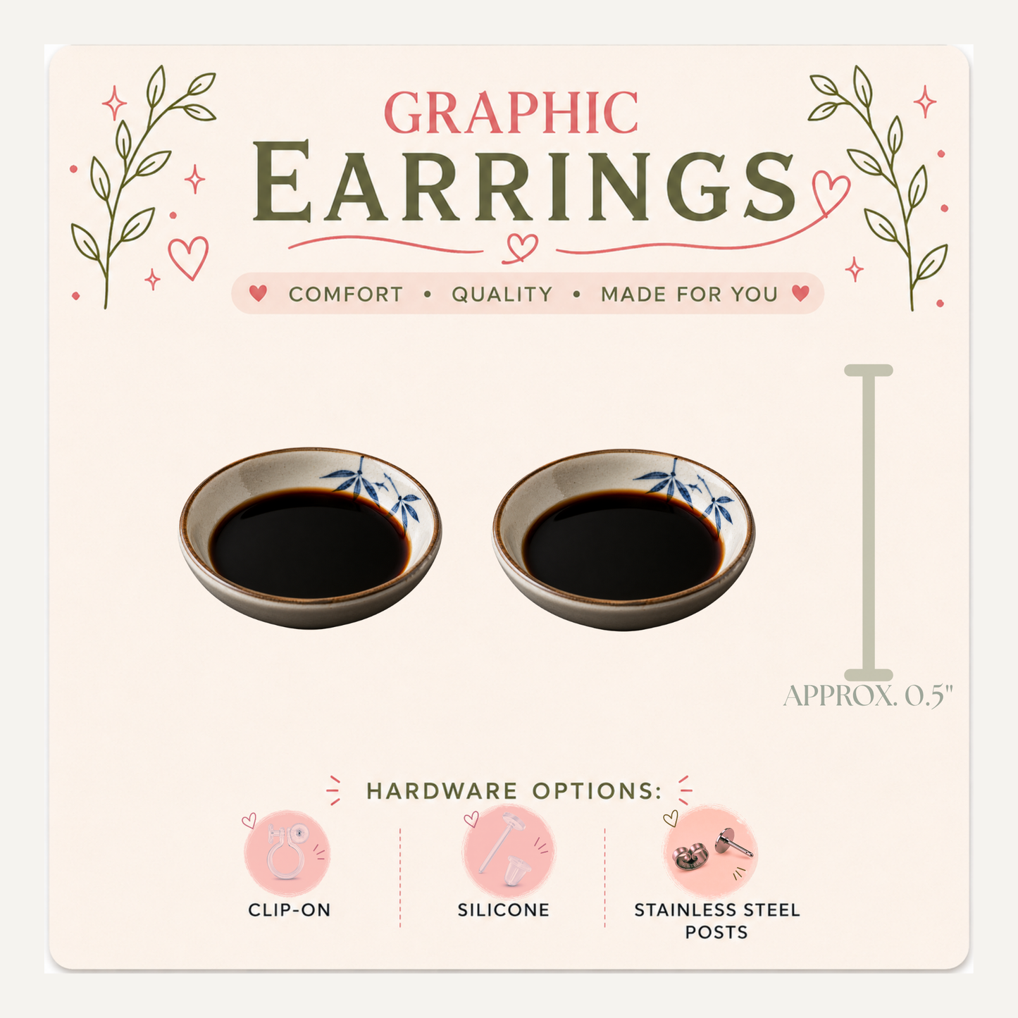 Sushi Stud Earrings, Salmon Nigiri and Soy Sauce, Mismatched Food Jewelry (0.5")