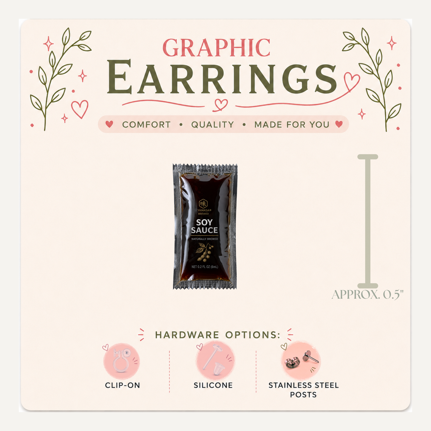 Chinese Takeout Mismatched Stud Earrings, Fortune Cookie Soy Sauce Earrings, Foodie Graphic Studs, Pick Two