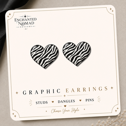 Zebra Heart Earrings & Pins