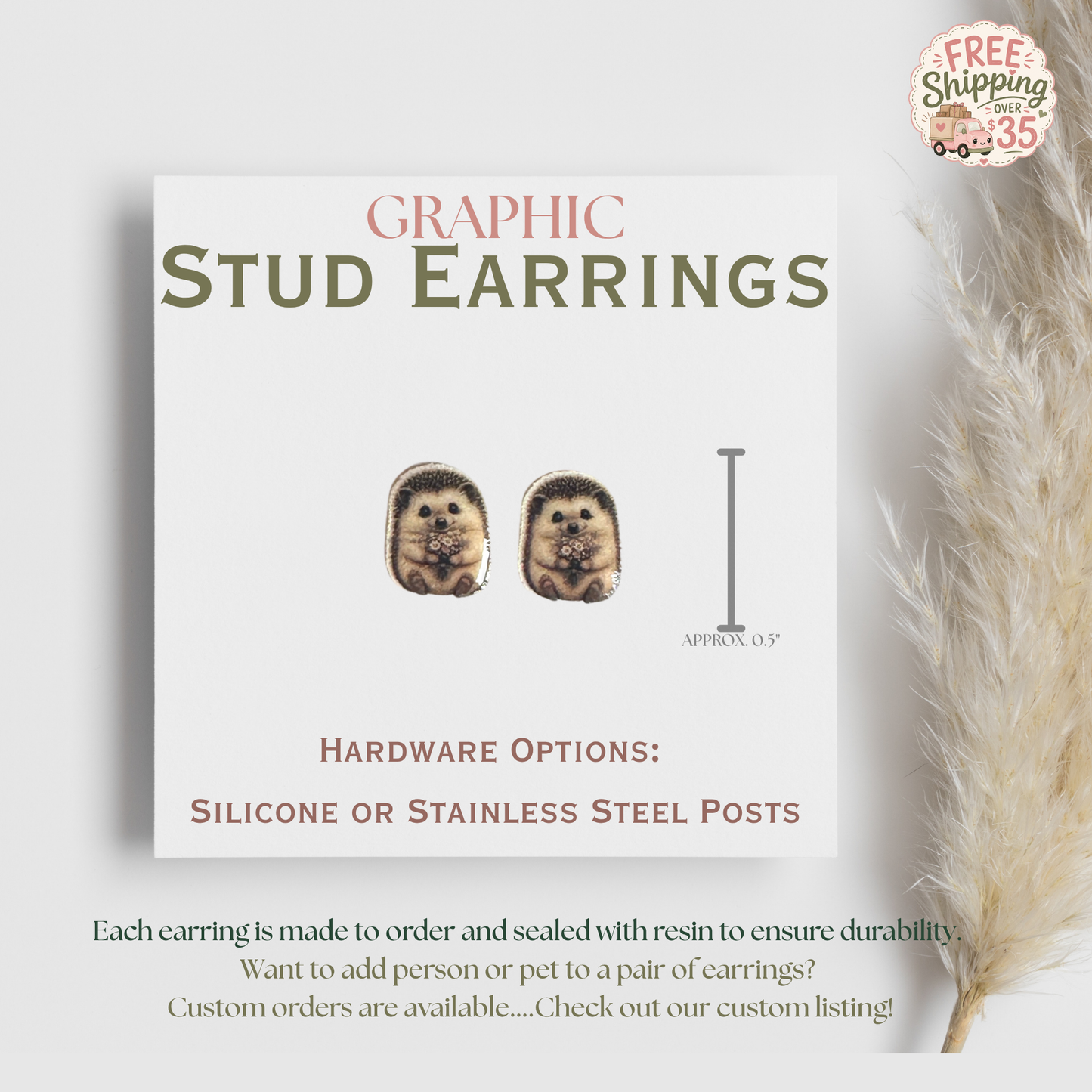 Hedgehog Stud Earrings, Cute Hedgehog Earrings, Woodland Animal Jewelry, Hedgehog Lover Gift, Graphic Stud Earrings, Animal Earrings