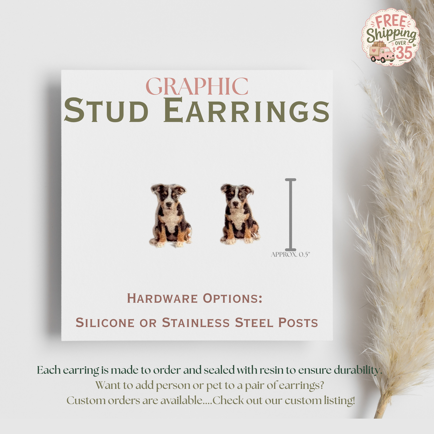 Tri Color Pit Bull Stud Earrings, Pitbull Earrings, Pit Bull Mom Gift, Dog Lover Earrings, Cute Graphic Stud Jewelry