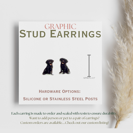 Black Labrador Stud Earrings, Black Lab Puppy Earrings, Labrador Retriever Jewelry, Dog Lover Gift, Cute Graphic Stud Earrings