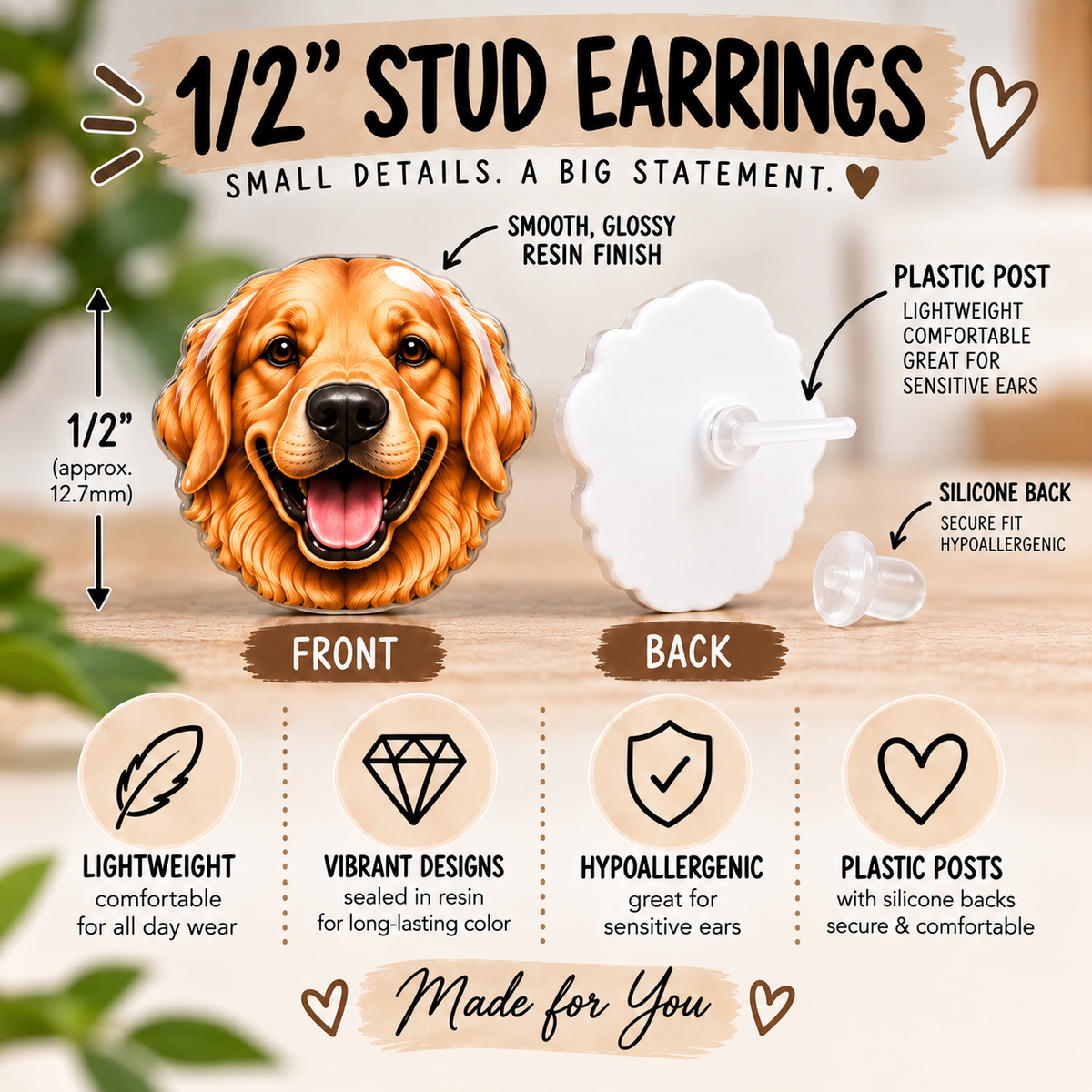 Zebra Heart Earrings & Pins