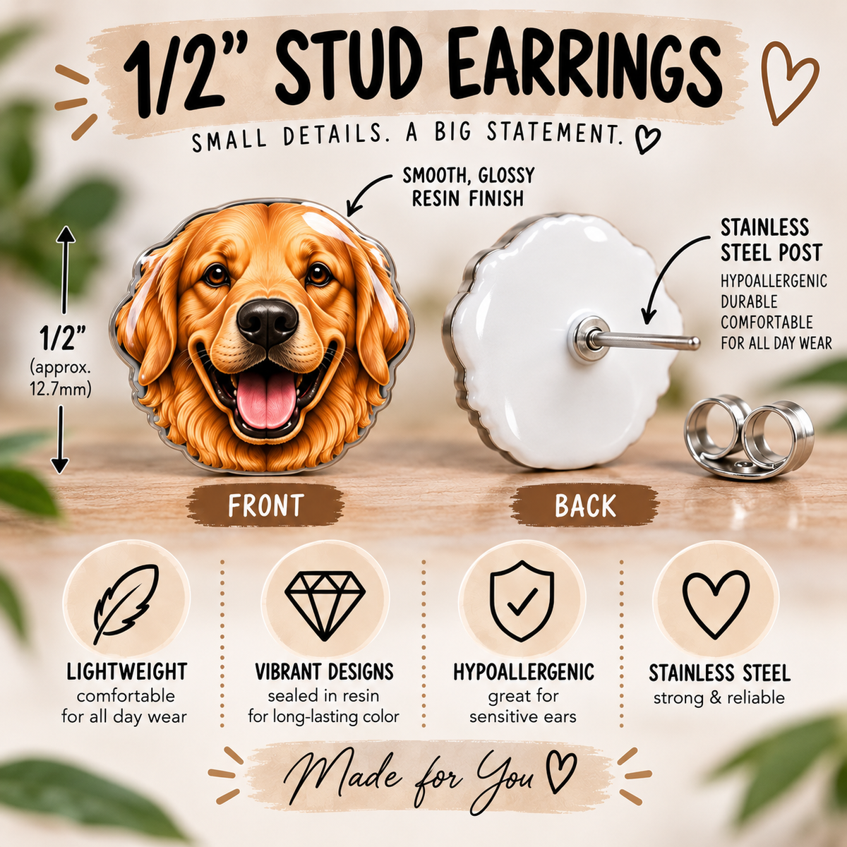 Zebra Heart Earrings & Pins