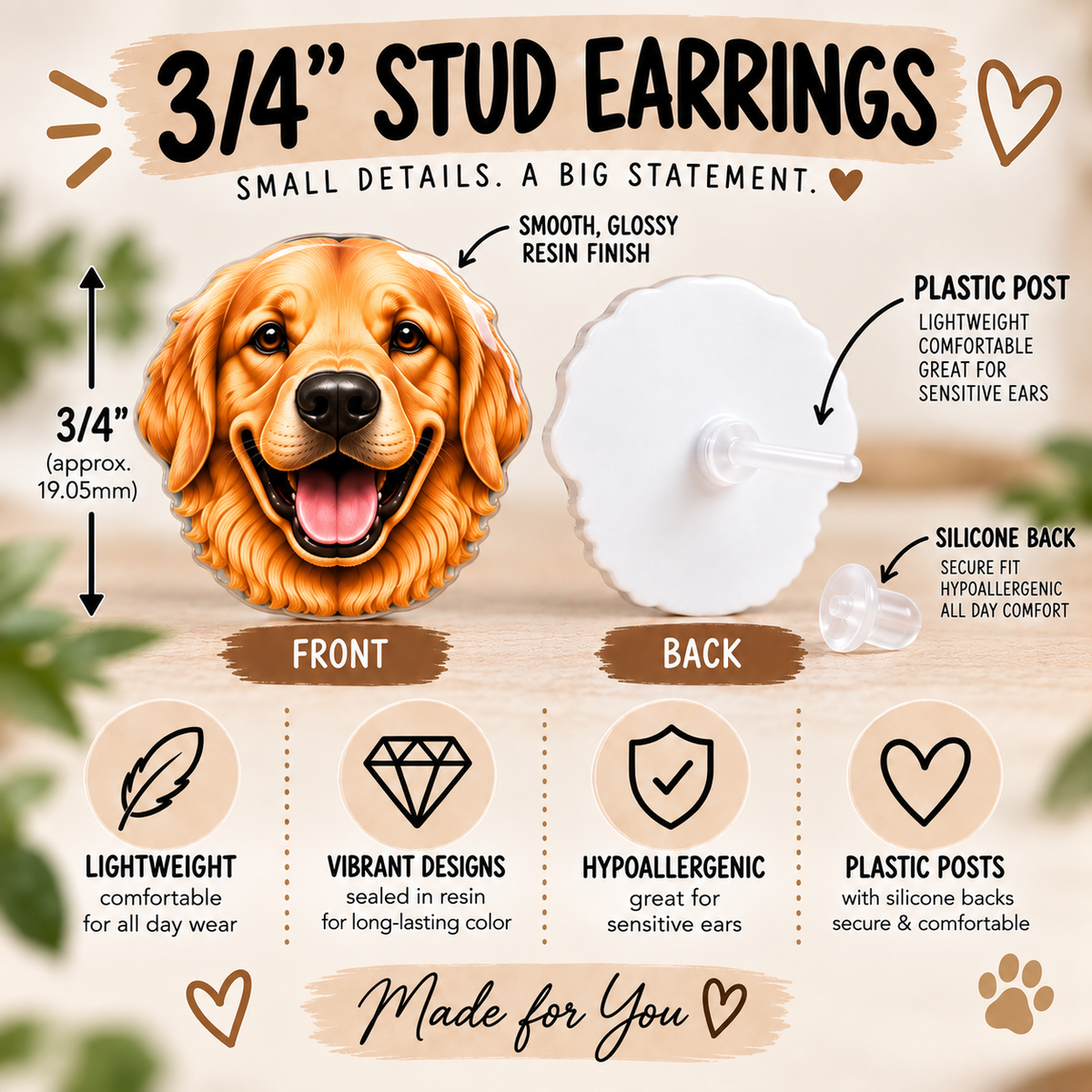 Zebra Heart Earrings & Pins