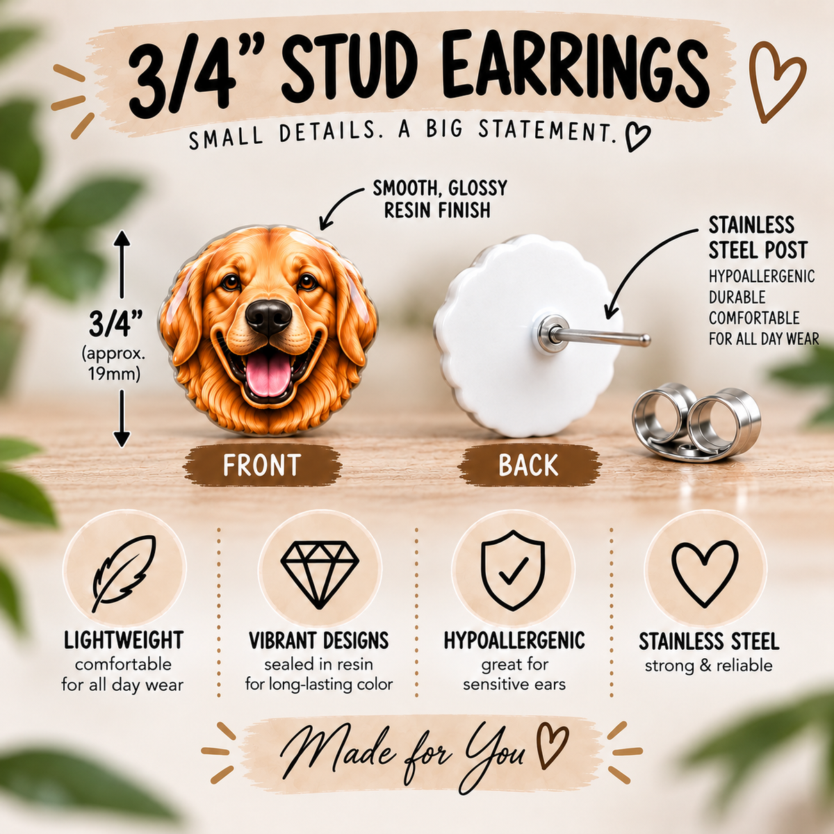 Zebra Heart Earrings & Pins