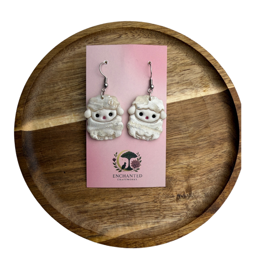 Little Lamb Sheep Polymer Clay Stud Dangle Earrings