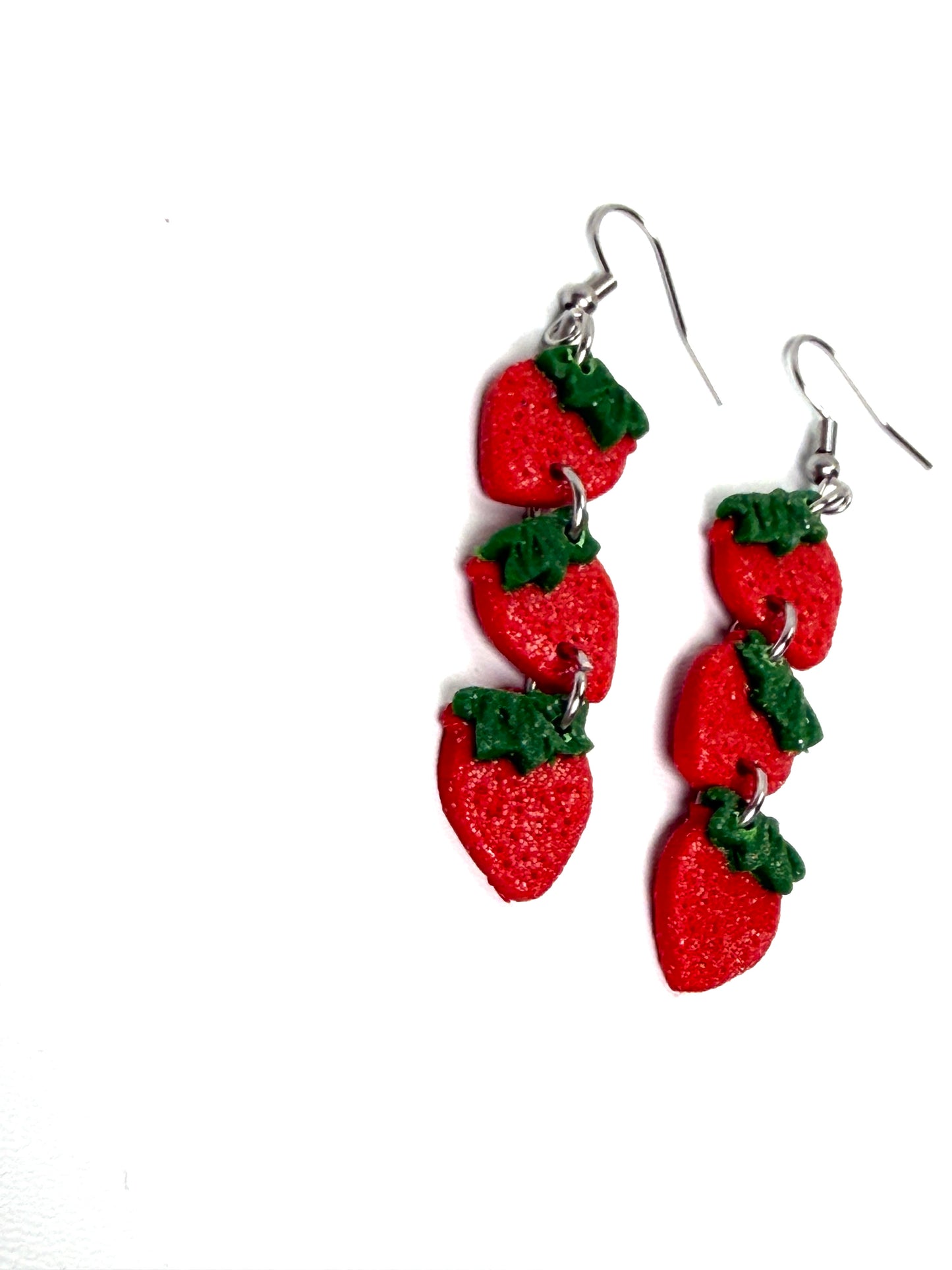 Strawberry Dangle Earrings – Handmade Polymer Clay Fruit Earrings, Cute Summer Jewelry, Lightweight Statement Earrings, Gift for Her