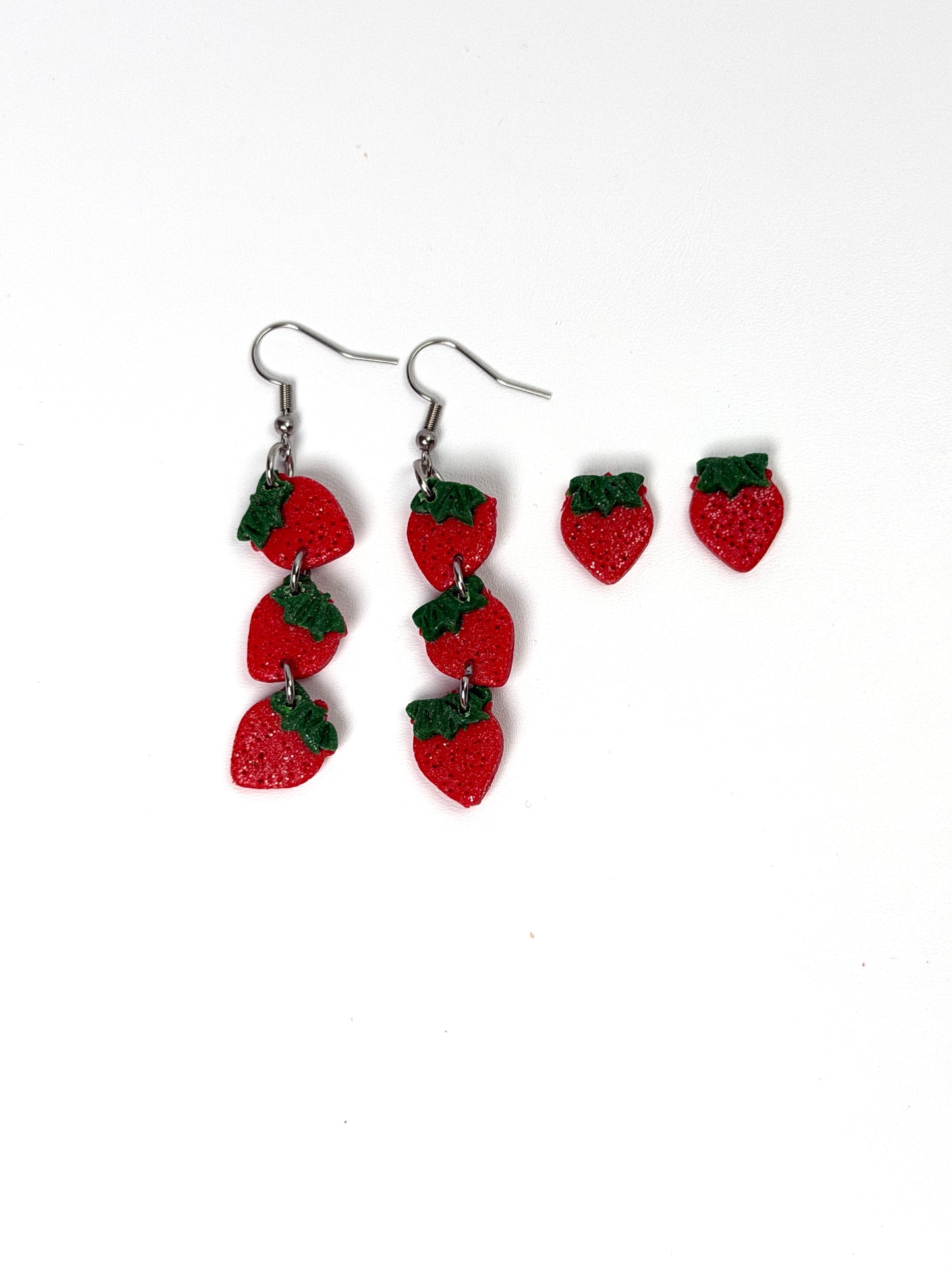 Strawberry Dangle Earrings – Handmade Polymer Clay Fruit Earrings, Cute Summer Jewelry, Lightweight Statement Earrings, Gift for Her