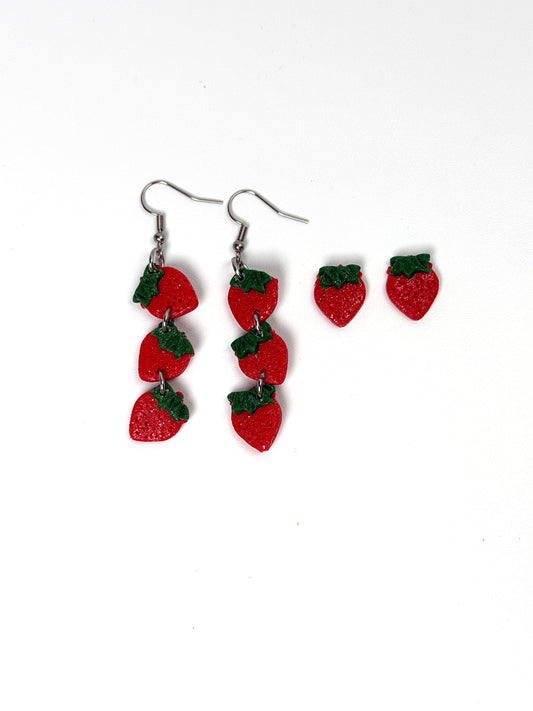 Strawberry Dangle Earrings – Handmade Polymer Clay Fruit Earrings, Cute Summer Jewelry, Lightweight Statement Earrings, Gift for Her