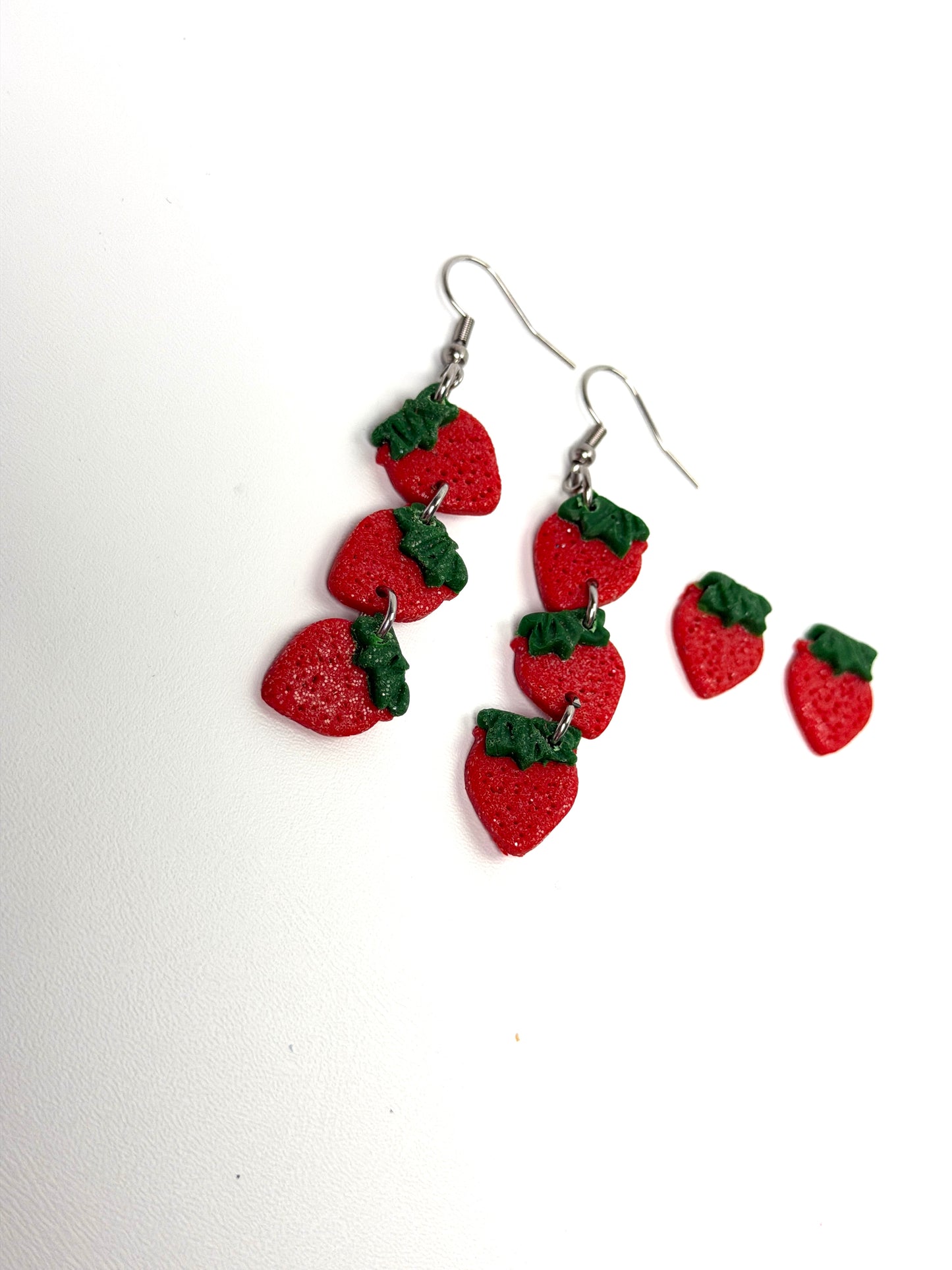 Strawberry Dangle Earrings – Handmade Polymer Clay Fruit Earrings, Cute Summer Jewelry, Lightweight Statement Earrings, Gift for Her