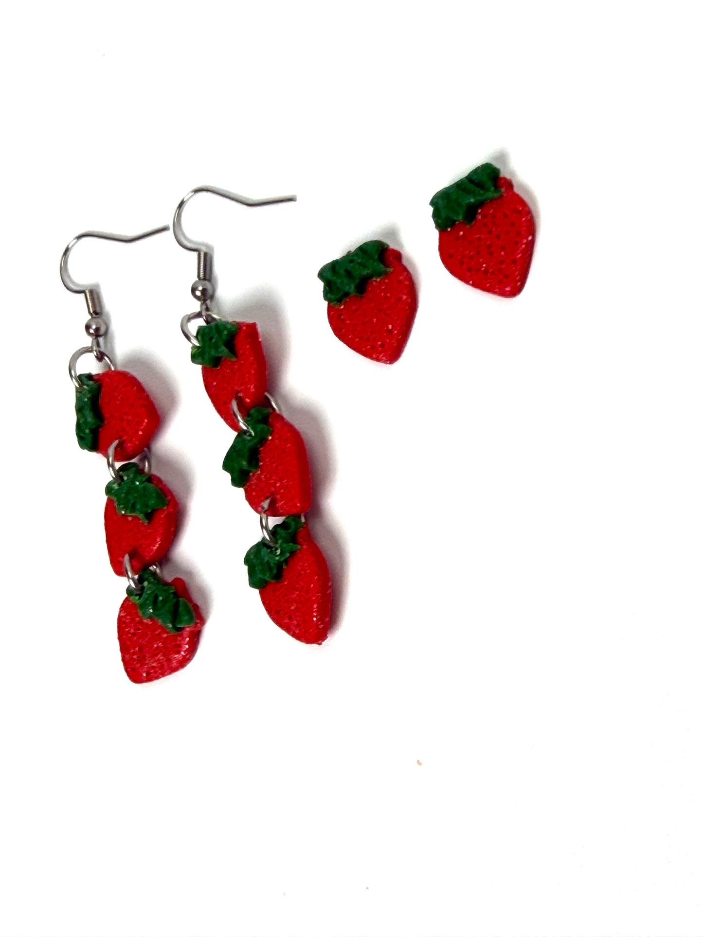 Strawberry Dangle Earrings – Handmade Polymer Clay Fruit Earrings, Cute Summer Jewelry, Lightweight Statement Earrings, Gift for Her