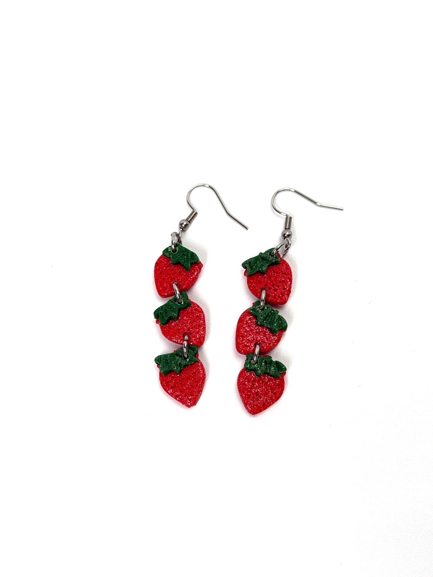 Strawberry Dangle Earrings – Handmade Polymer Clay Fruit Earrings, Cute Summer Jewelry, Lightweight Statement Earrings, Gift for Her