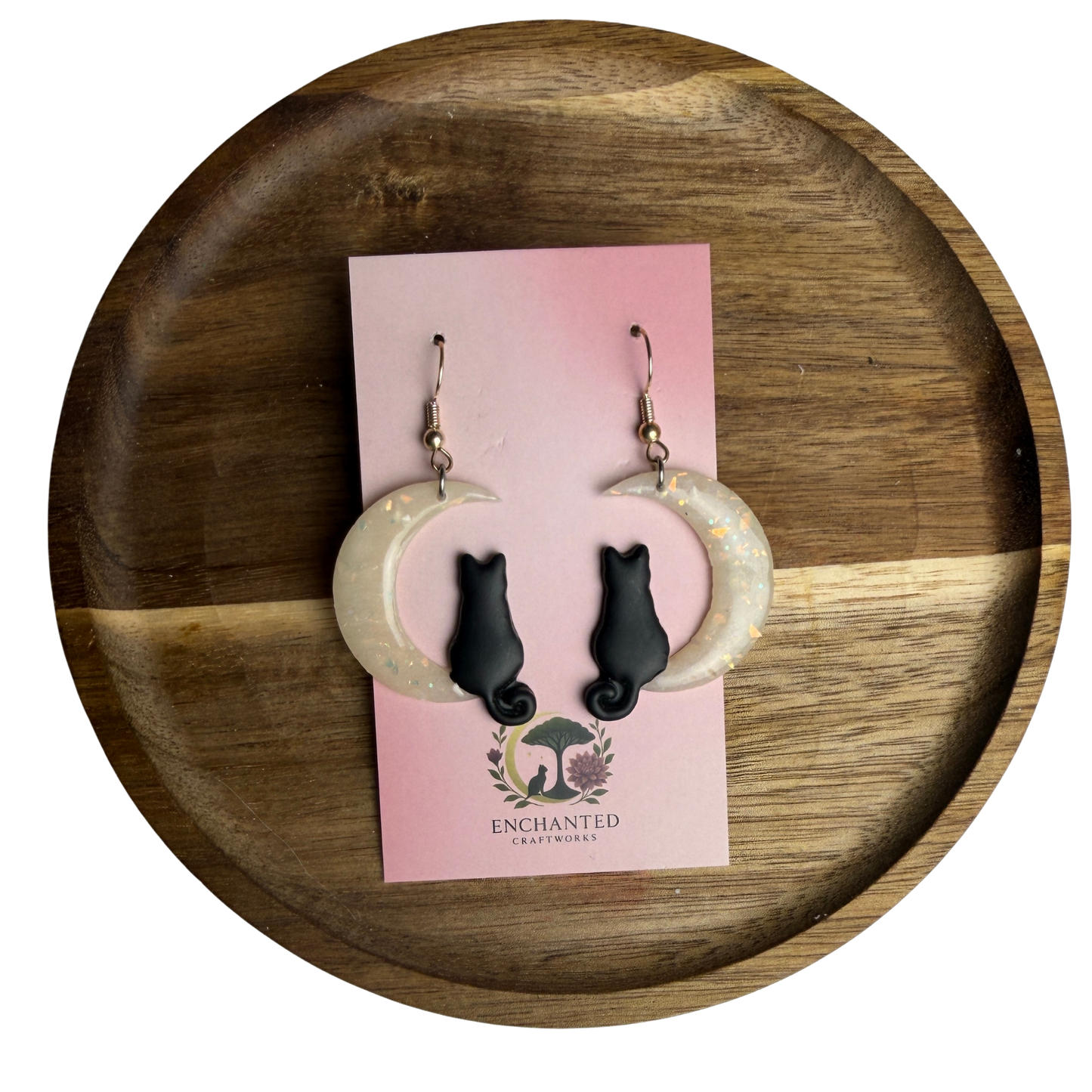 Enchanted Moonlit Cat Dangle Earrings