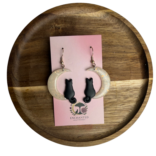 Enchanted Moonlit Cat Dangle Earrings