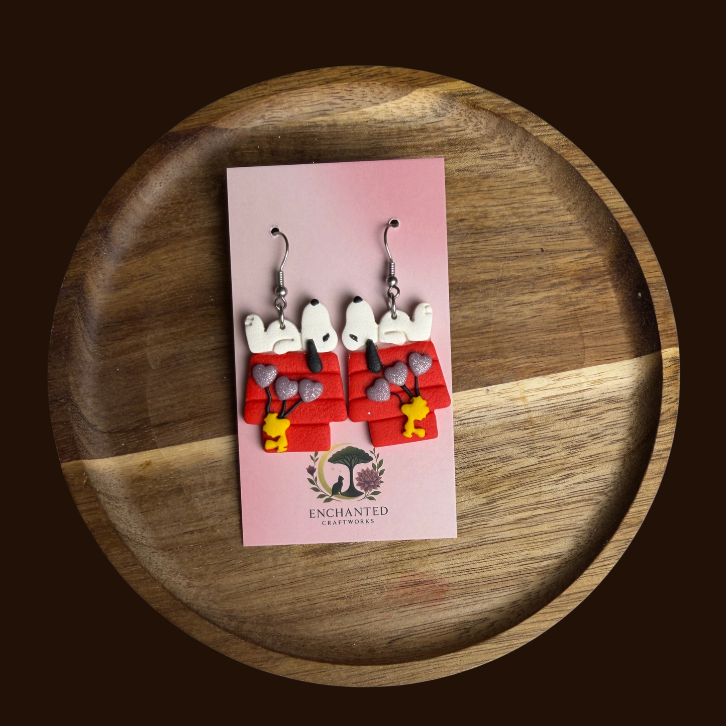 Snoopy-Inspired Polymer Clay Dangle Earrings