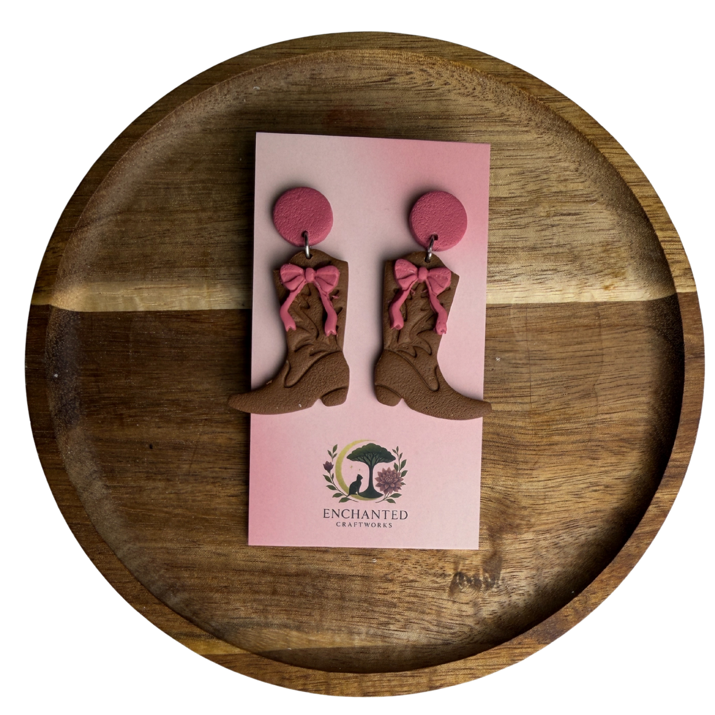 Western Boot Bow Polymer Dangle Earrings