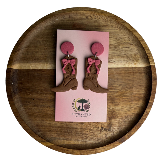 Western Boot Bow Polymer Dangle Earrings