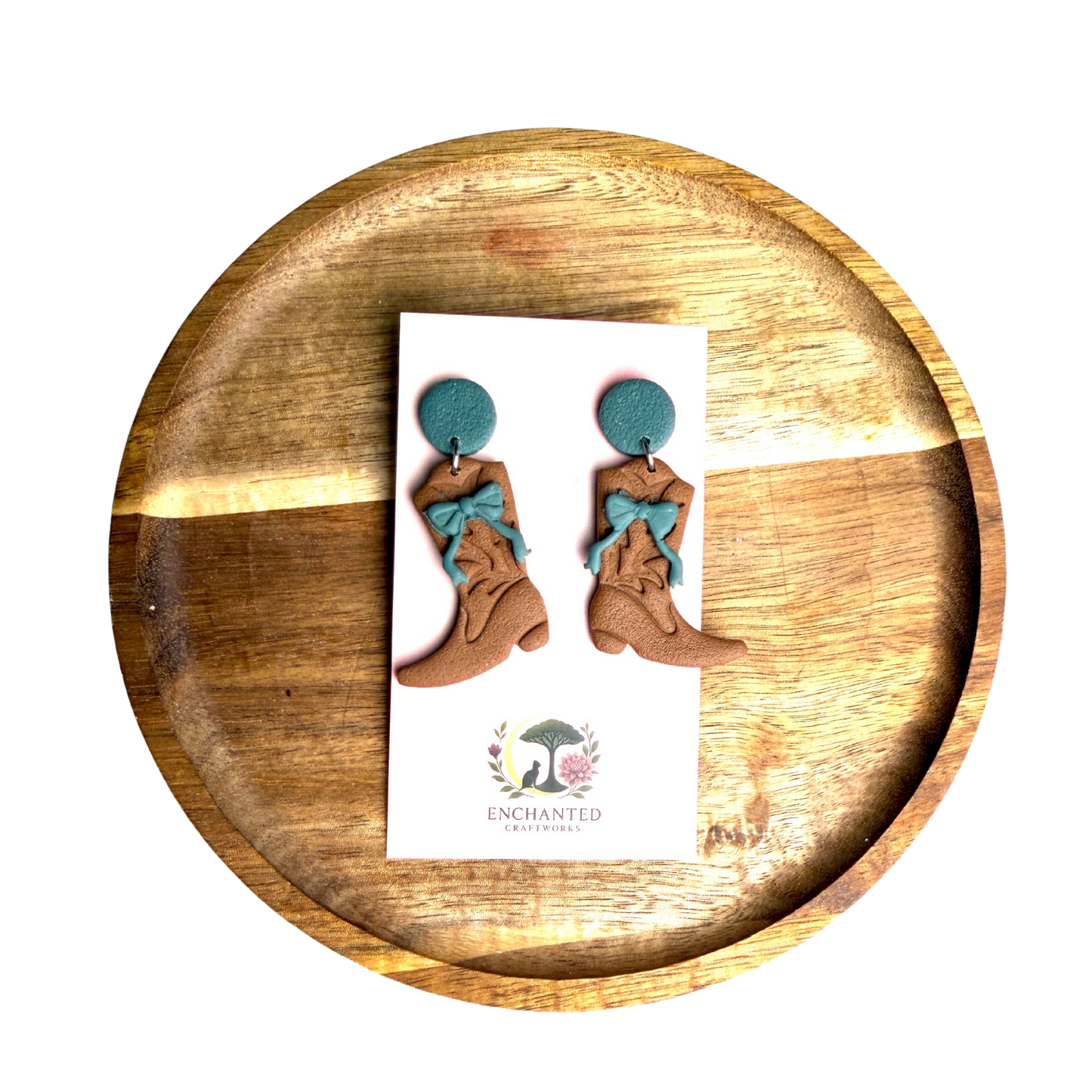 Western Boot Bow Polymer Dangle Earrings