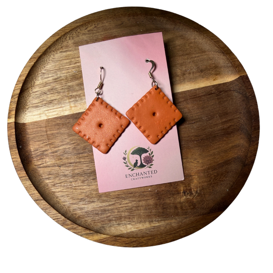 Cheddar Cracker Polymer Clay Dangle Earrings