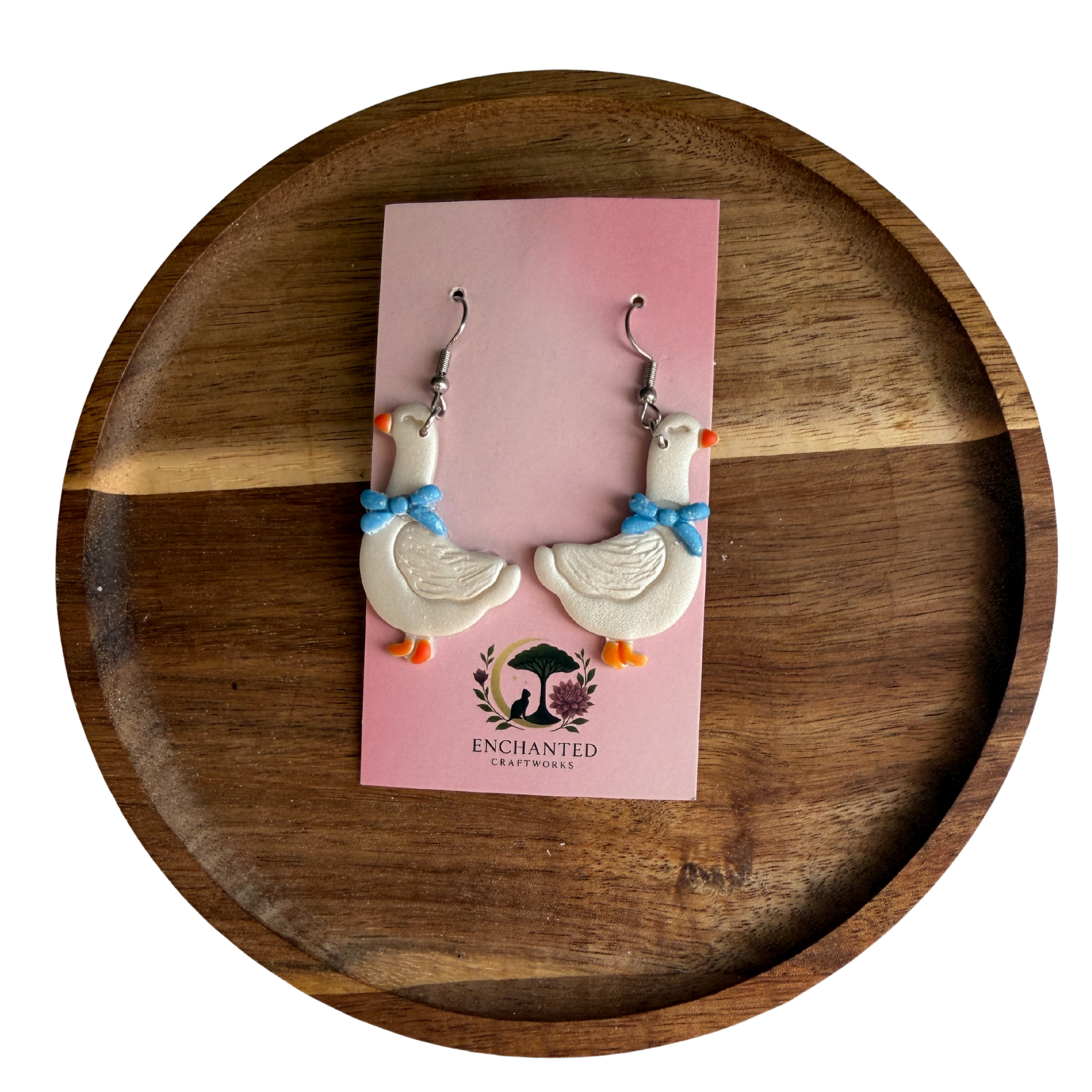 Enchanted Silly Goose Polymer Clay Dangle Earrings