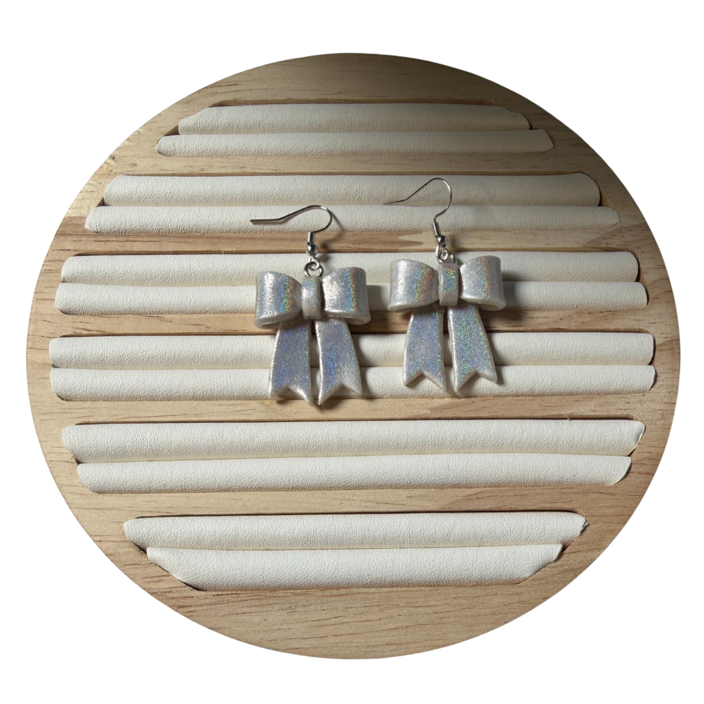 Glitter Hand-Folded Bow Polymer Clay Dangle Earrings