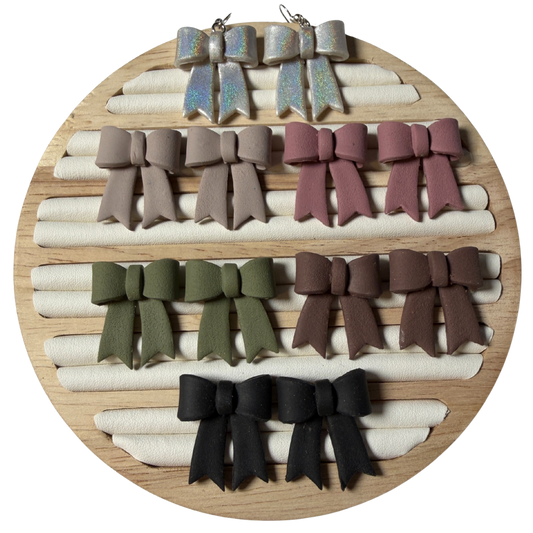Classic Hand-Folded Bow Polymer Clay Dangle Earrings