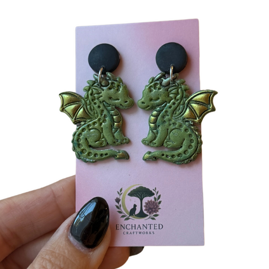 Cute Dragon Earrings | Fantasy Dragon Dangles | Dragon Lover Gift | Mythical Creature Earrings | Green Dragon Jewelry | Nerdy Gift